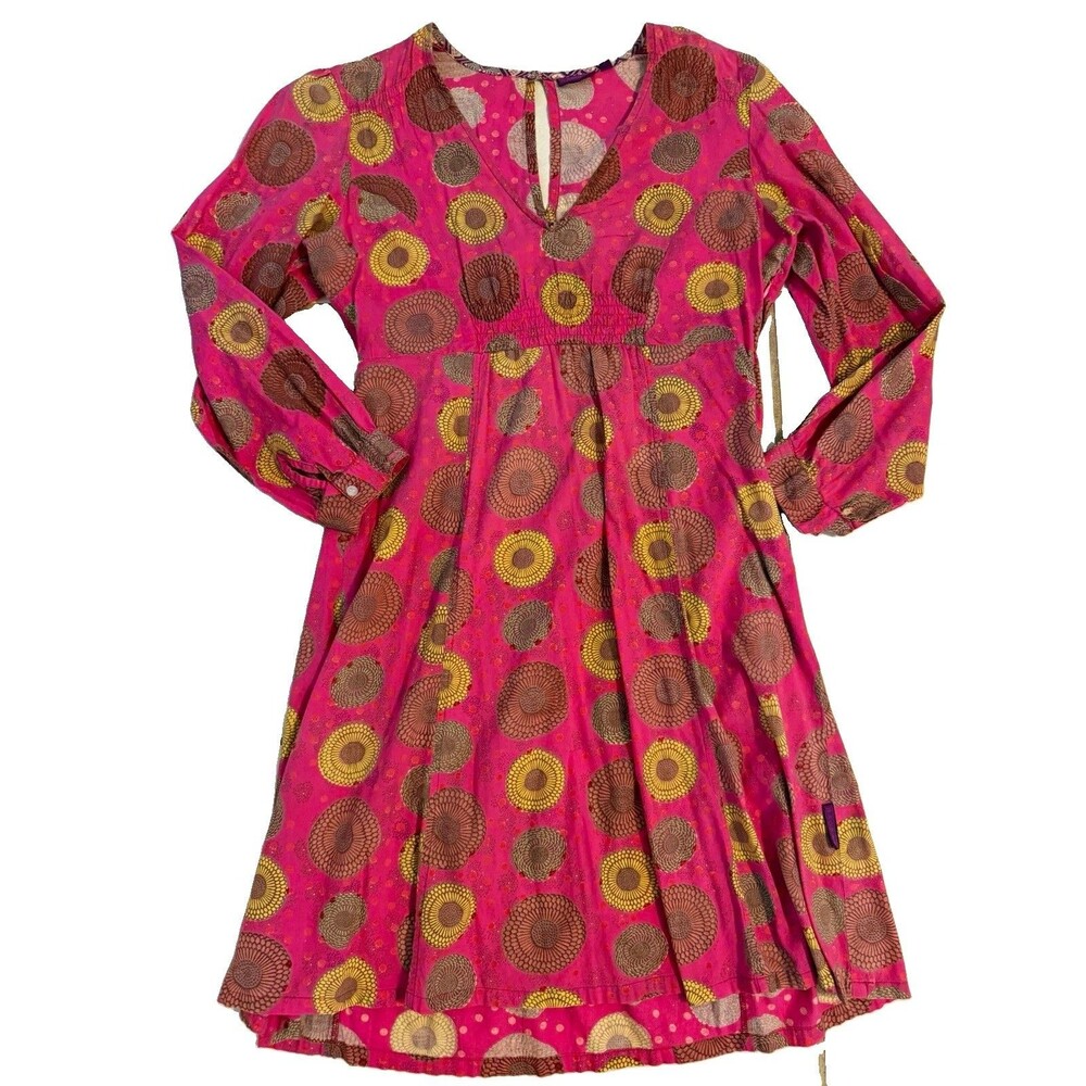 Baobab Pink Geometric V-Neck Long Sleeve A-Line Mini Dress Women’s M